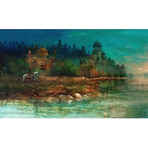 A. Q. Arif, 25 x 42 Inch, Oil on Canvas, Cityscape Painting, AC-AQ-602